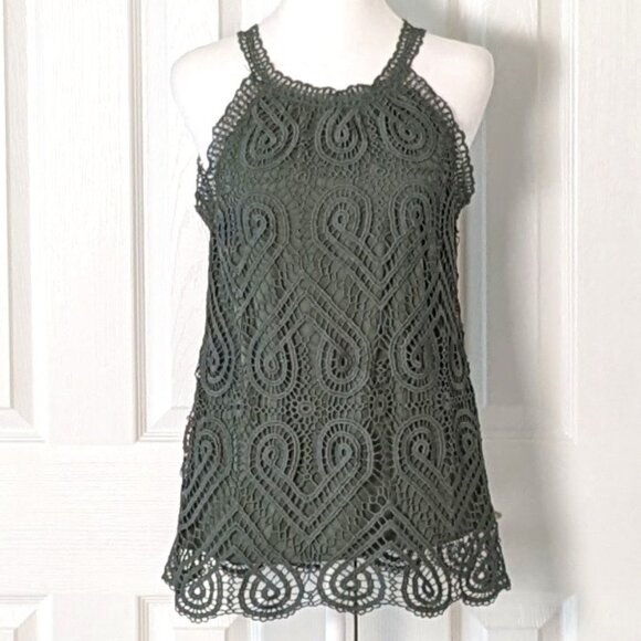 ADIVA Women's Crocheted Shoulder Strap Top Blouse  Size M  Forest Green - Picture 1 of 6